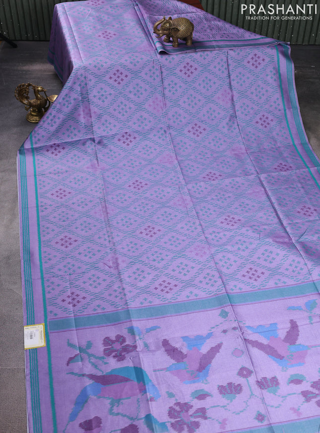 Sambalpuri semi silk saree lavender and teal green with allover ikat weaves and rettapet thread woven border