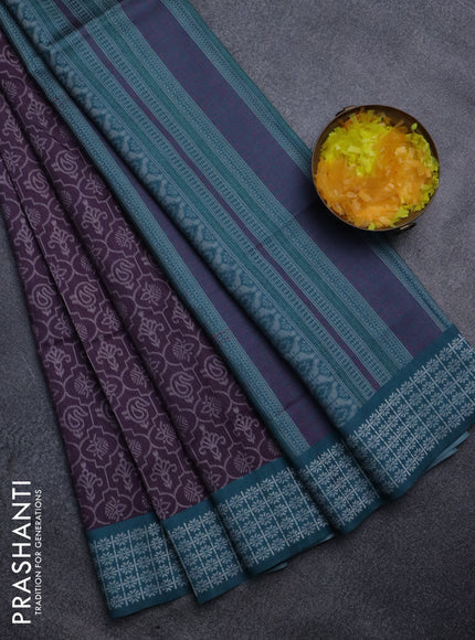 Sambalpuri semi silk saree wine shade and teal green with allover ikat weaves and thread woven border