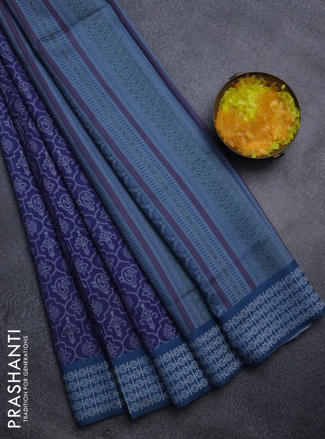 Sambalpuri semi silk saree blue and peacock blue with allover ikat weaves and thread woven border