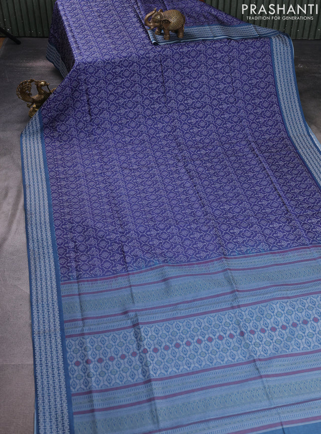 Sambalpuri semi silk saree blue and peacock blue with allover ikat weaves and thread woven border