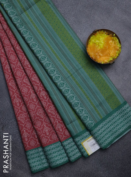 Sambalpuri semi silk saree maroon shade and green with allover ikat weaves and thread woven border