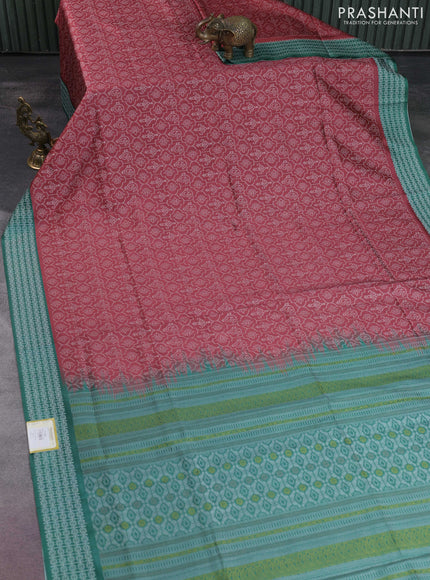Sambalpuri semi silk saree maroon shade and green with allover ikat weaves and thread woven border