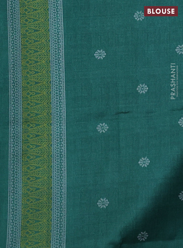 Sambalpuri semi silk saree maroon shade and green with allover ikat weaves and thread woven border