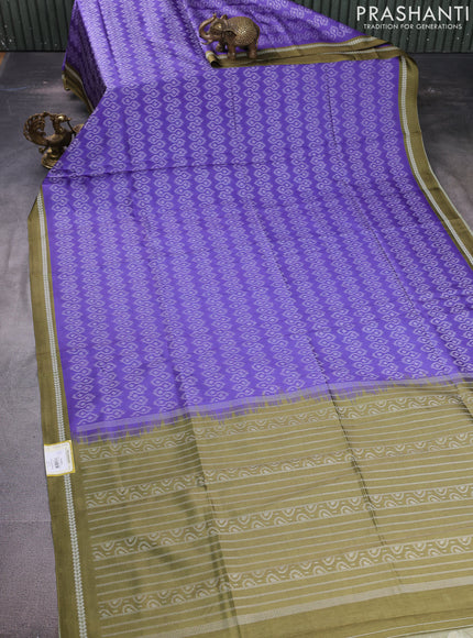 Sambalpuri semi silk saree violet and mehendi green with allover ikat weaves and thread woven border