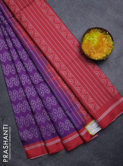 Sambalpuri semi silk saree purple and red with allover ikat weaves and thread woven border