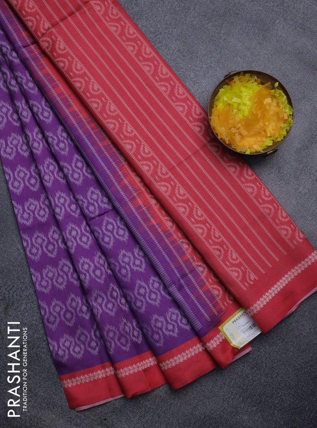 Sambalpuri semi silk saree purple and red with allover ikat weaves and thread woven border