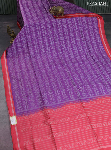 Sambalpuri semi silk saree purple and red with allover ikat weaves and thread woven border