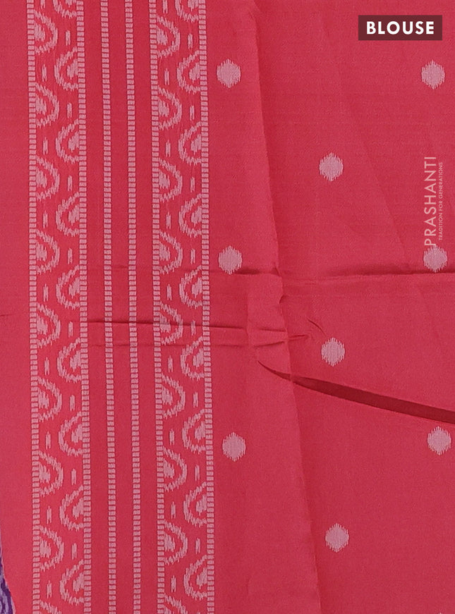 Sambalpuri semi silk saree purple and red with allover ikat weaves and thread woven border