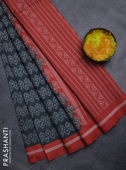 Sambalpuri semi silk saree greyish green and red shade with allover ikat weaves and thread woven border
