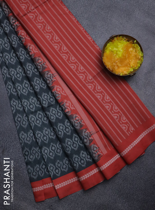 Sambalpuri semi silk saree greyish green and red shade with allover ikat weaves and thread woven border