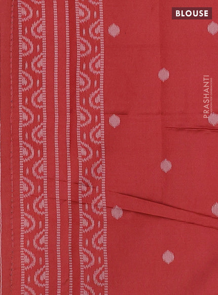 Sambalpuri semi silk saree greyish green and red shade with allover ikat weaves and thread woven border