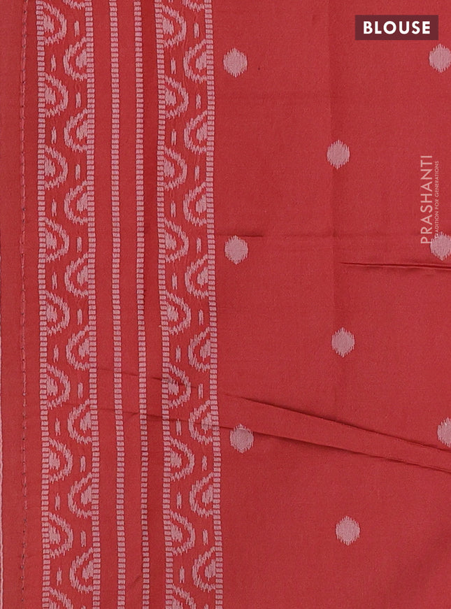 Sambalpuri semi silk saree greyish green and red shade with allover ikat weaves and thread woven border