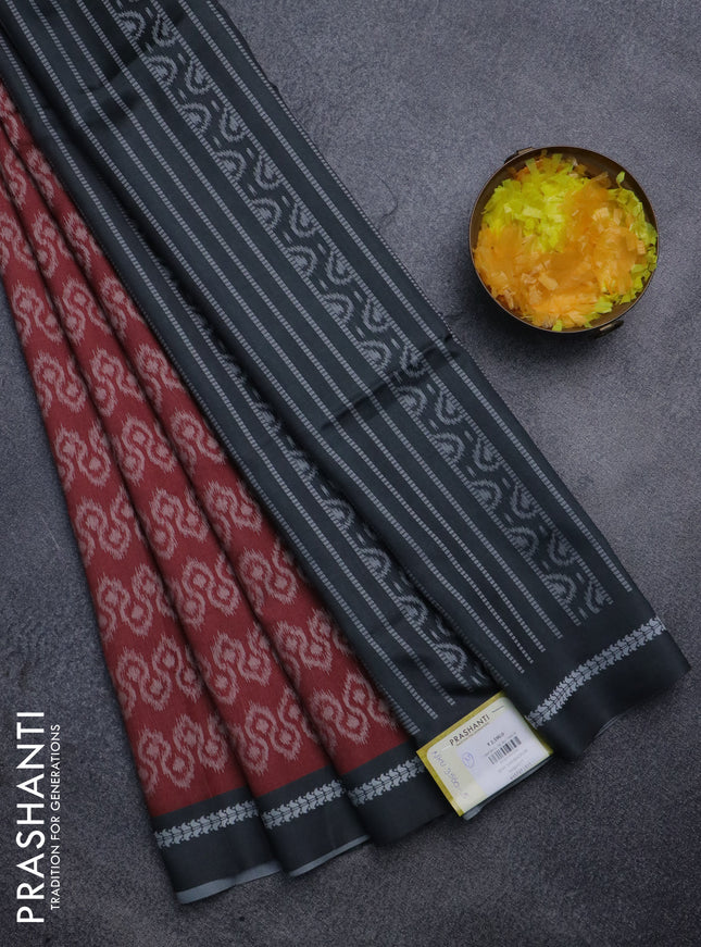 Sambalpuri semi silk saree maroon and elephant grey with allover ikat weaves and thread woven border