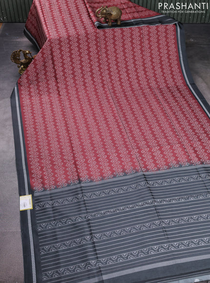 Sambalpuri semi silk saree maroon and elephant grey with allover ikat weaves and thread woven border