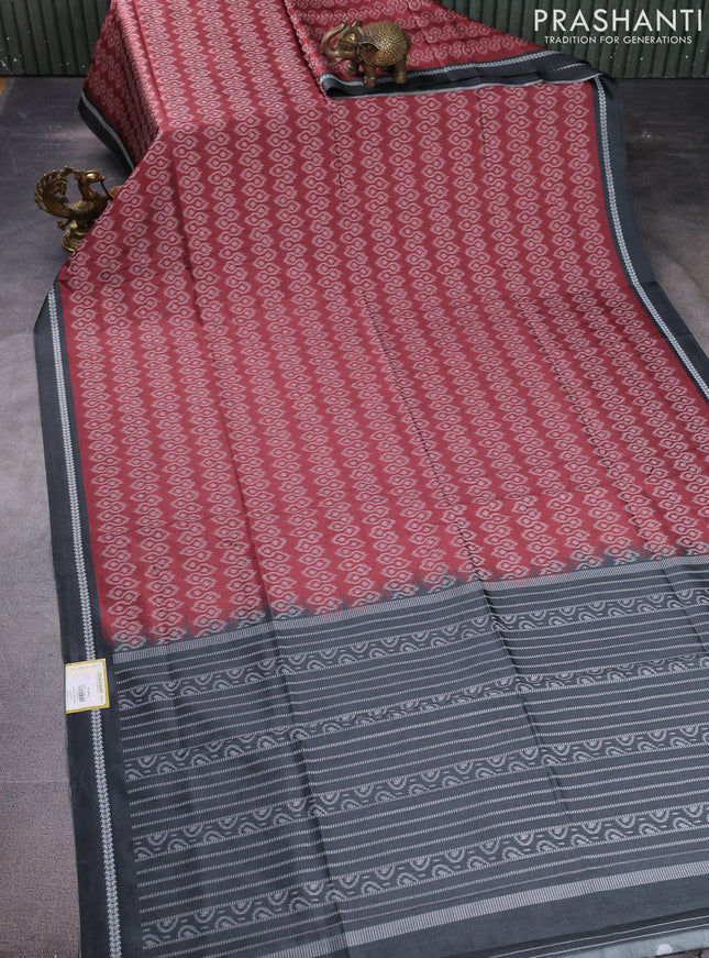 Sambalpuri semi silk saree maroon and elephant grey with allover ikat weaves and thread woven border