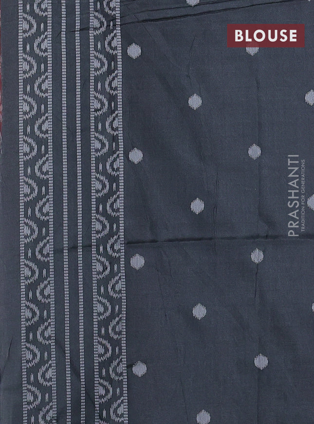 Sambalpuri semi silk saree maroon and elephant grey with allover ikat weaves and thread woven border