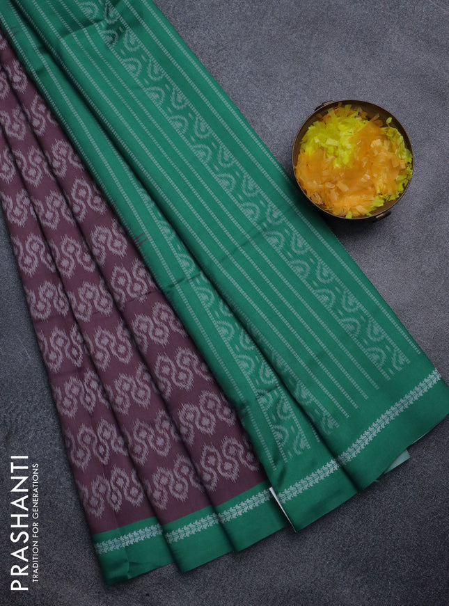 Sambalpuri semi silk saree pastel wine shade and green with allover ikat weaves and thread woven border