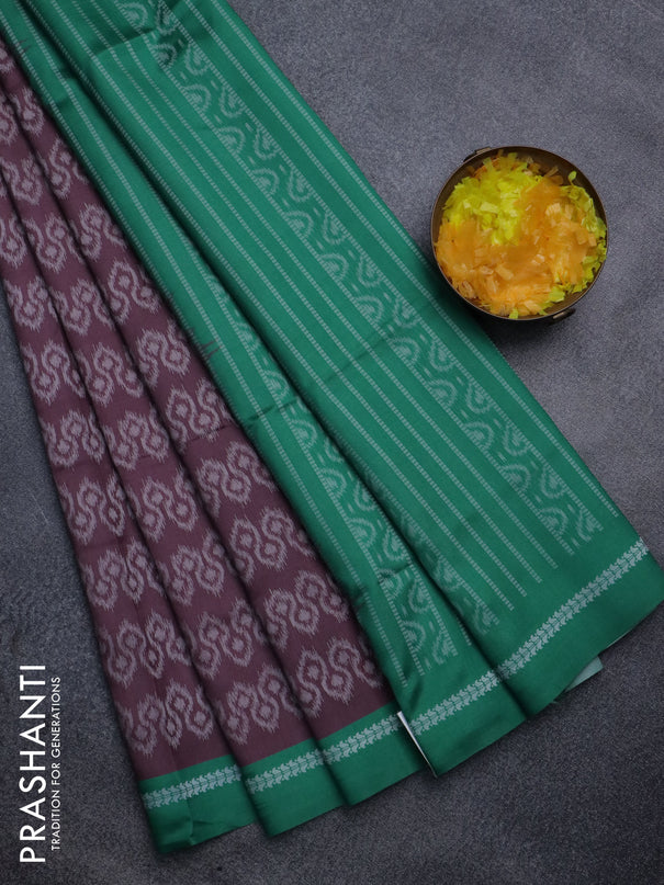 Sambalpuri semi silk saree pastel wine shade and green with allover ikat weaves and thread woven border