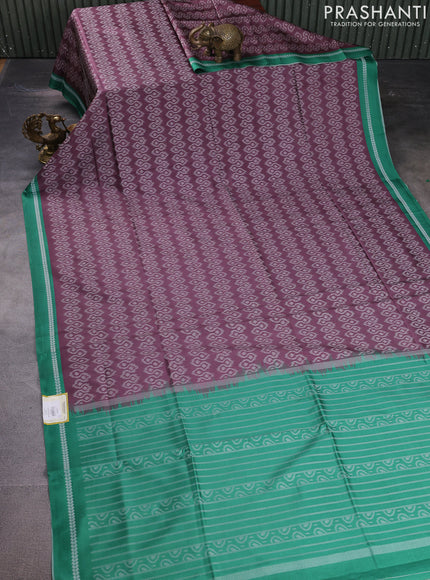 Sambalpuri semi silk saree pastel wine shade and green with allover ikat weaves and thread woven border