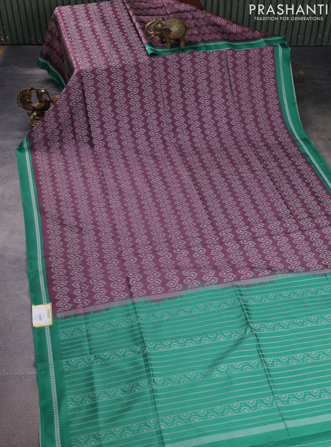 Sambalpuri semi silk saree pastel wine shade and green with allover ikat weaves and thread woven border
