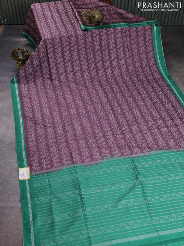 Sambalpuri semi silk saree pastel wine shade and green with allover ikat weaves and thread woven border