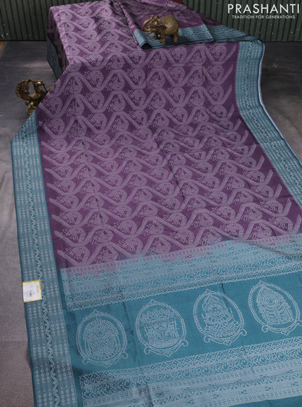 Sambalpuri semi silk saree wine shade and peacock green with allover ikat weaves and thread woven border