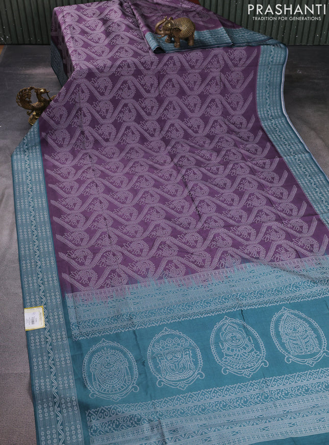 Sambalpuri semi silk saree wine shade and peacock green with allover ikat weaves and thread woven border