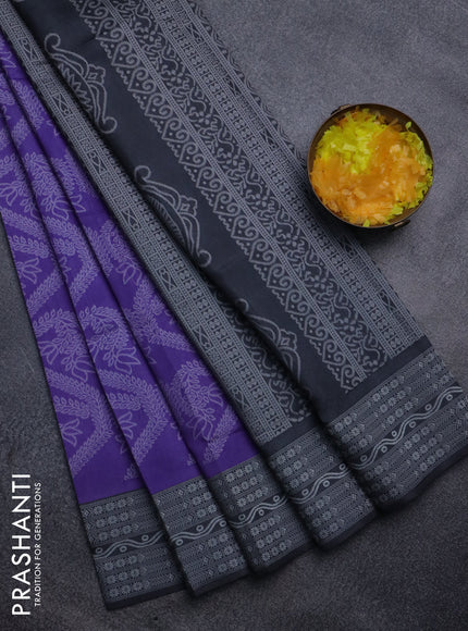 Sambalpuri semi silk saree violet and elephant grey with allover ikat weaves and thread woven border