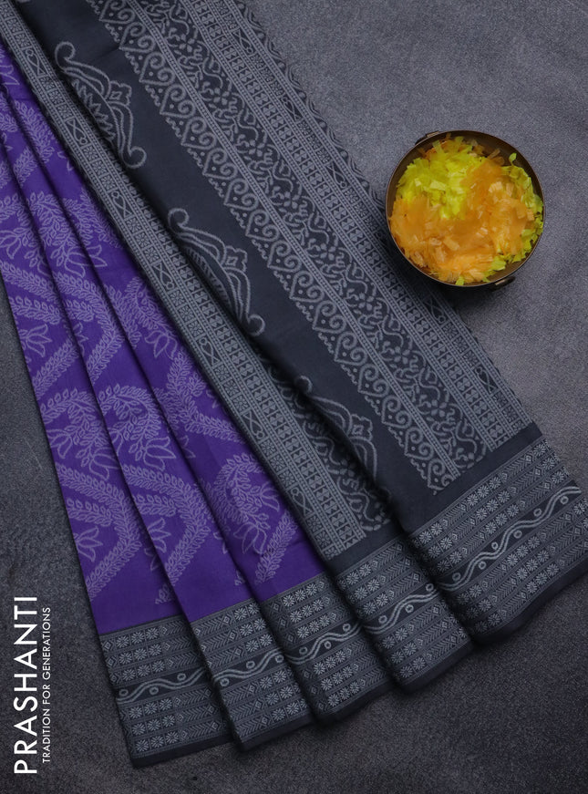 Sambalpuri semi silk saree violet and elephant grey with allover ikat weaves and thread woven border