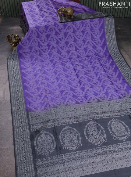 Sambalpuri semi silk saree violet and elephant grey with allover ikat weaves and thread woven border