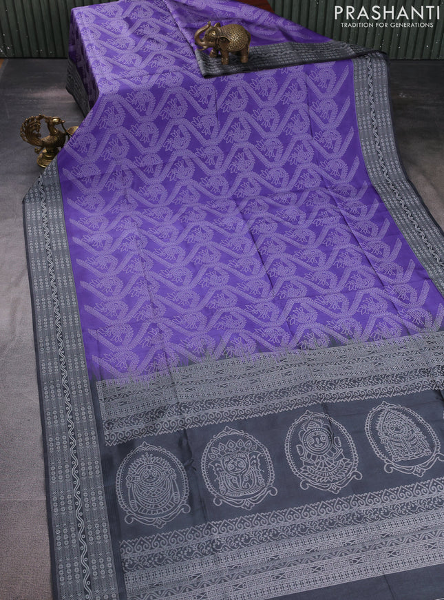 Sambalpuri semi silk saree violet and elephant grey with allover ikat weaves and thread woven border
