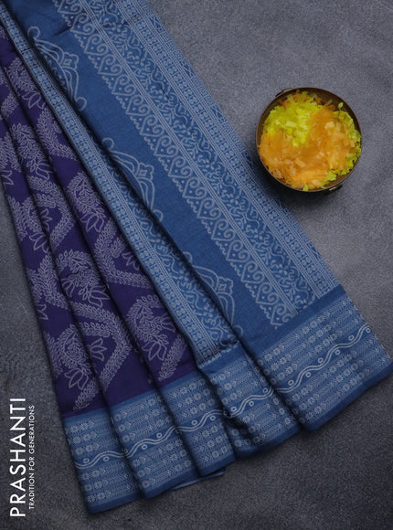 Sambalpuri semi silk saree dark blue and peacock blue with allover ikat weaves and thread woven border