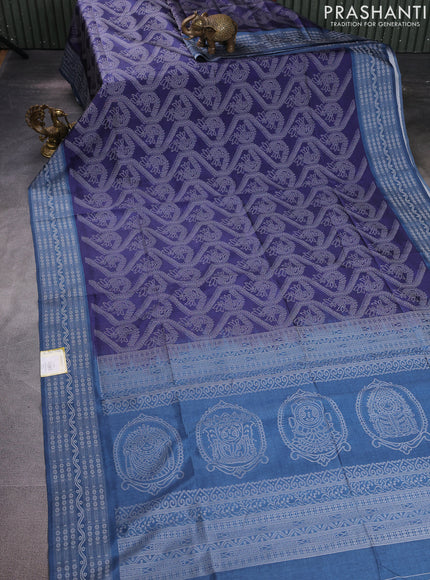 Sambalpuri semi silk saree dark blue and peacock blue with allover ikat weaves and thread woven border