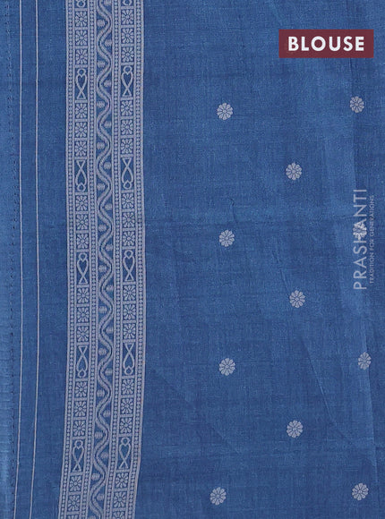 Sambalpuri semi silk saree dark blue and peacock blue with allover ikat weaves and thread woven border