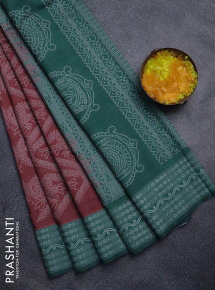 Sambalpuri semi silk saree rust shade and green with allover ikat weaves and thread woven border