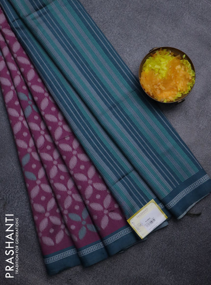 Sambalpuri semi silk saree mauve pink and peacock green with allover ikat weaves and thread woven border