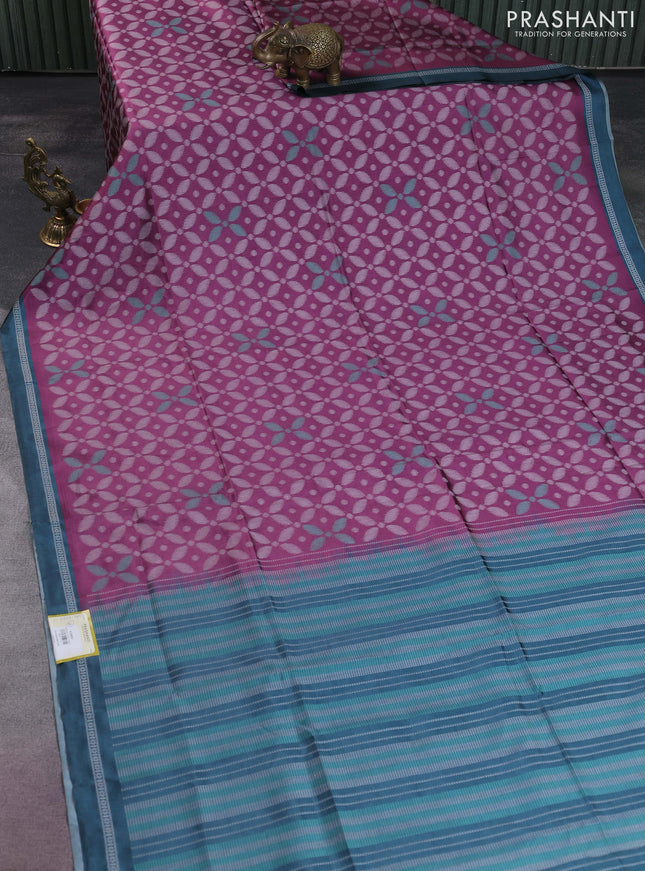 Sambalpuri semi silk saree mauve pink and peacock green with allover ikat weaves and thread woven border