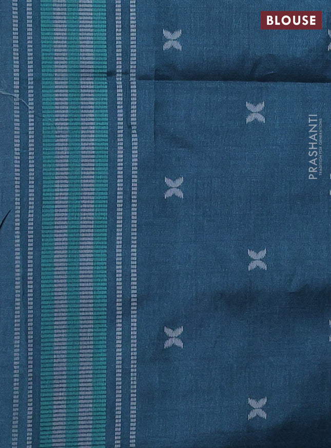 Sambalpuri semi silk saree mauve pink and peacock green with allover ikat weaves and thread woven border