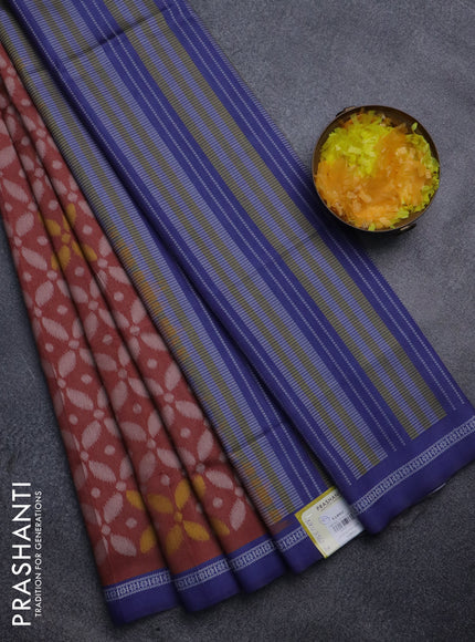 Sambalpuri semi silk saree rust shade and blue with allover ikat weaves and thread woven border