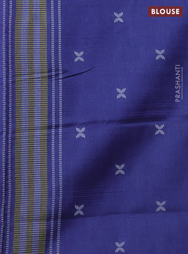 Sambalpuri semi silk saree rust shade and blue with allover ikat weaves and thread woven border