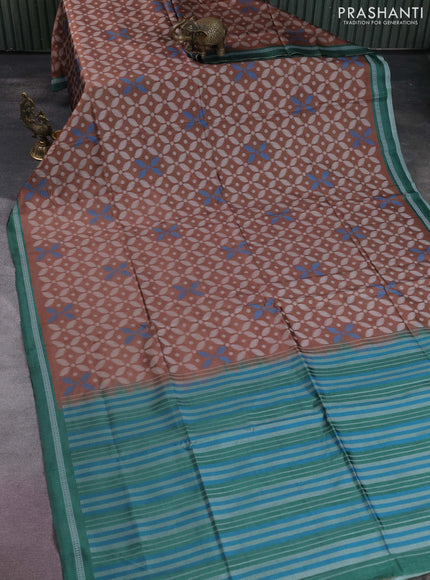 Sambalpuri semi silk saree brown shade and green with allover ikat weaves and thread woven border