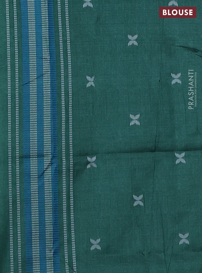 Sambalpuri semi silk saree brown shade and green with allover ikat weaves and thread woven border