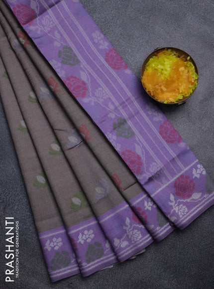 Sambalpuri semi silk saree brown shade and lavender with ikat butta weaves and thread woven border