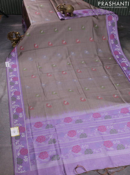 Sambalpuri semi silk saree brown shade and lavender with ikat butta weaves and thread woven border