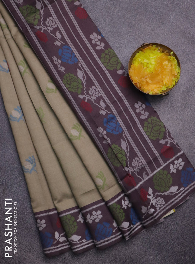 Sambalpuri semi silk saree sandal and brown with ikat butta weaves and thread woven border