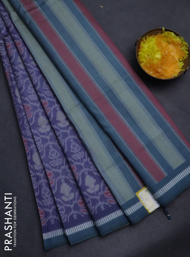 Sambalpuri semi silk saree blue shade and grey with allover ikat weaves and thread woven border