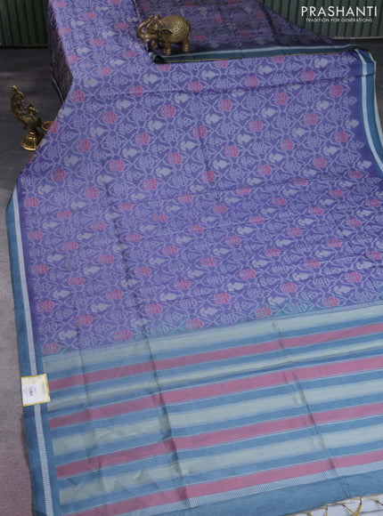 Sambalpuri semi silk saree blue shade and grey with allover ikat weaves and thread woven border