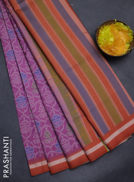 Sambalpuri semi silk saree mauve pink and orange with allover ikat weaves and thread woven border