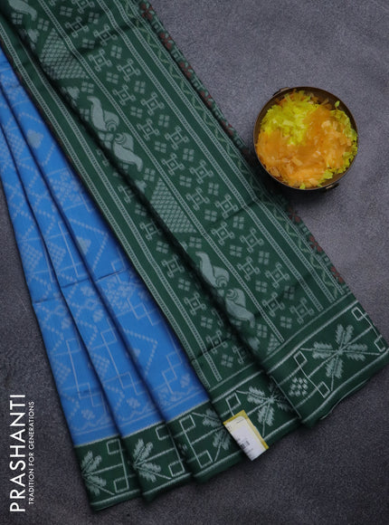 Sambalpuri semi silk saree light blue and green with allover ikat weaves and thread woven border