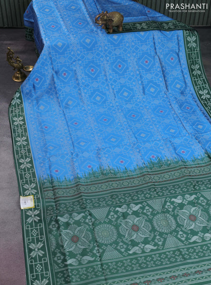 Sambalpuri semi silk saree light blue and green with allover ikat weaves and thread woven border